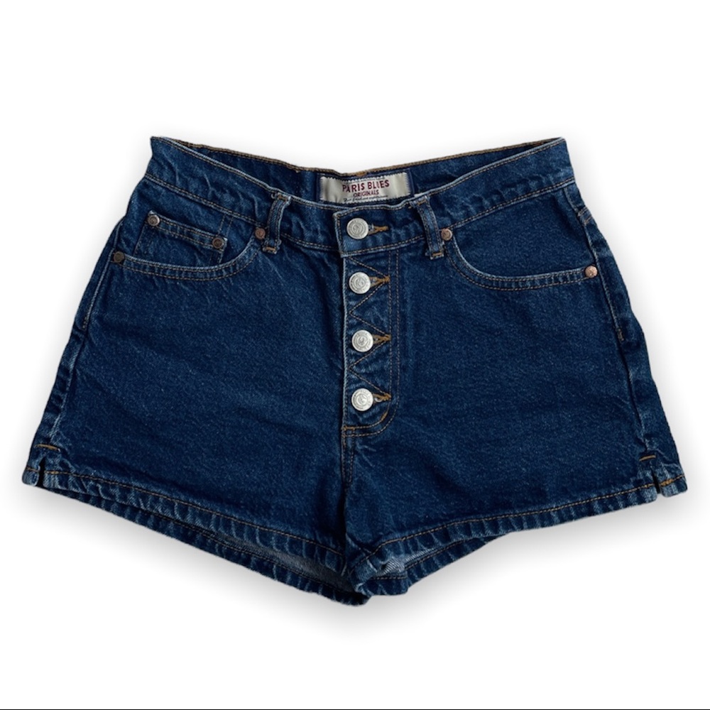 Vintage High Waisted Blue Denim Button Fly Shorts - size 27